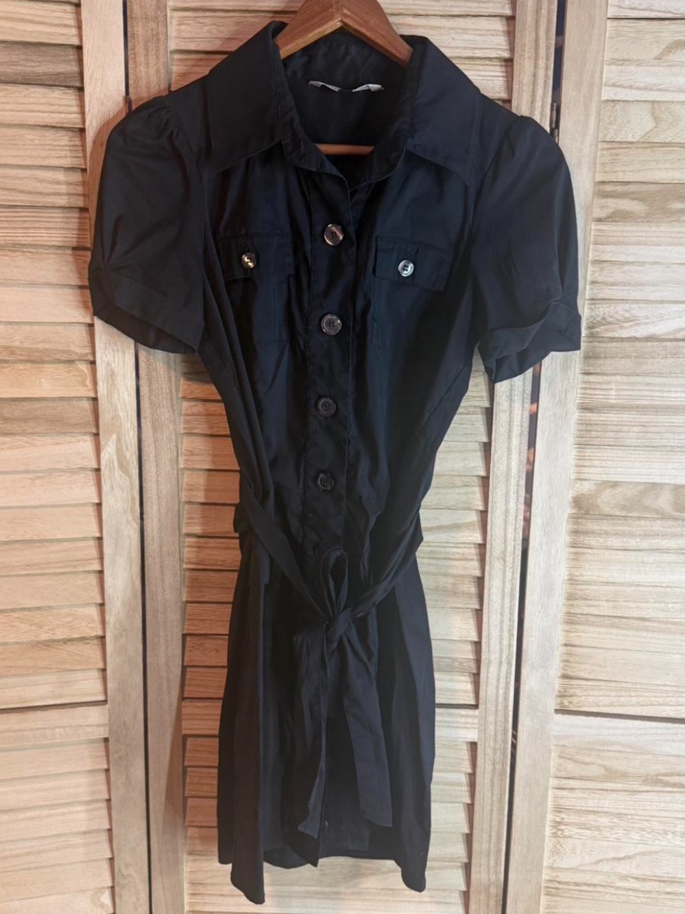 Diane Von Furstenberg Black Short-Sleeve Button Midi Dress